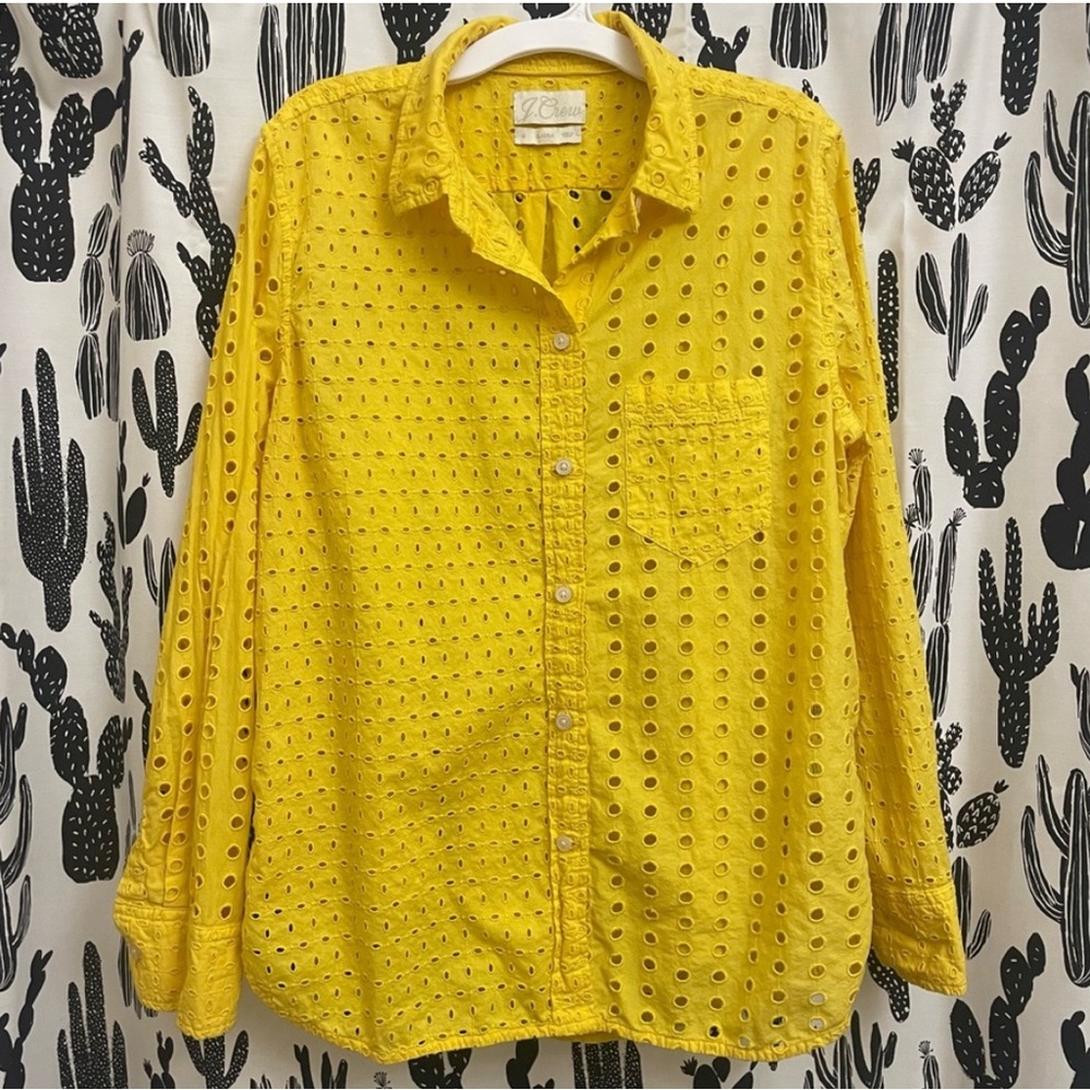 J.Crew eyelet, yellow button up cotton blouse - Picture 12 of 14